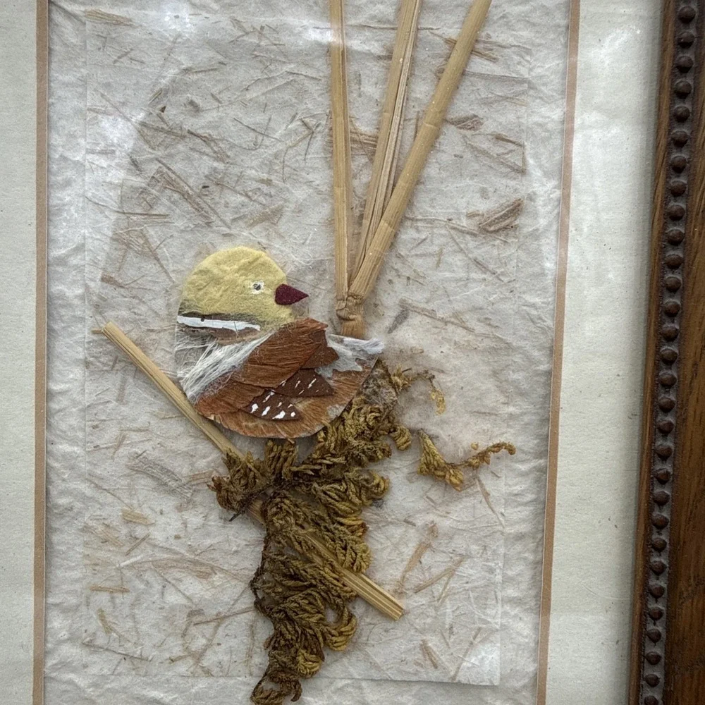 Dried 3D Art In Wood Antiqued Frame Baby Chic Flowers 9